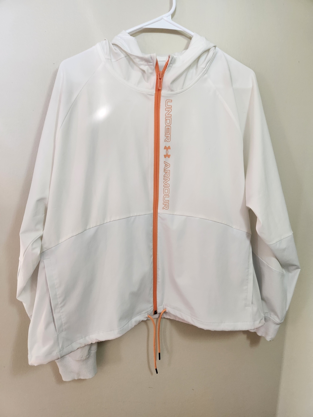 Under Armour White Hooded Zip Jacket with Orange Trim